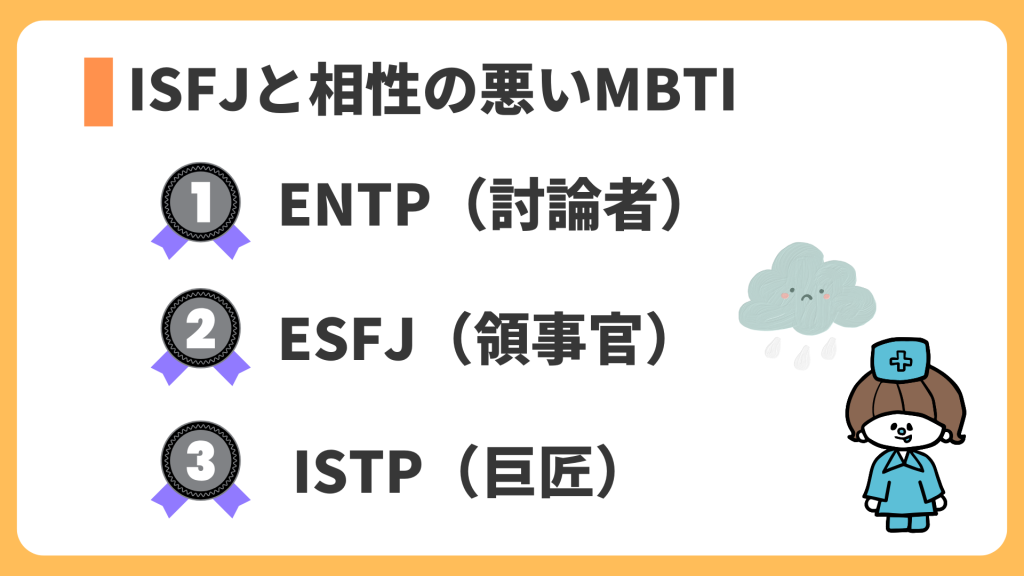 ISFJ(擁護者)と相性の悪いMBTIランキング