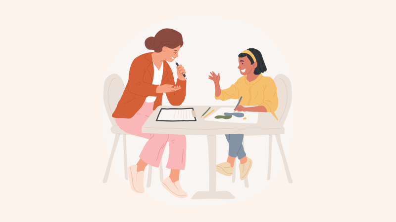 大人と子供が語り合っている