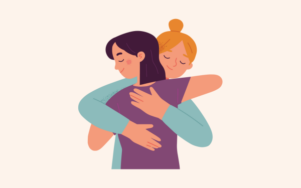 親しく抱き合う人たち