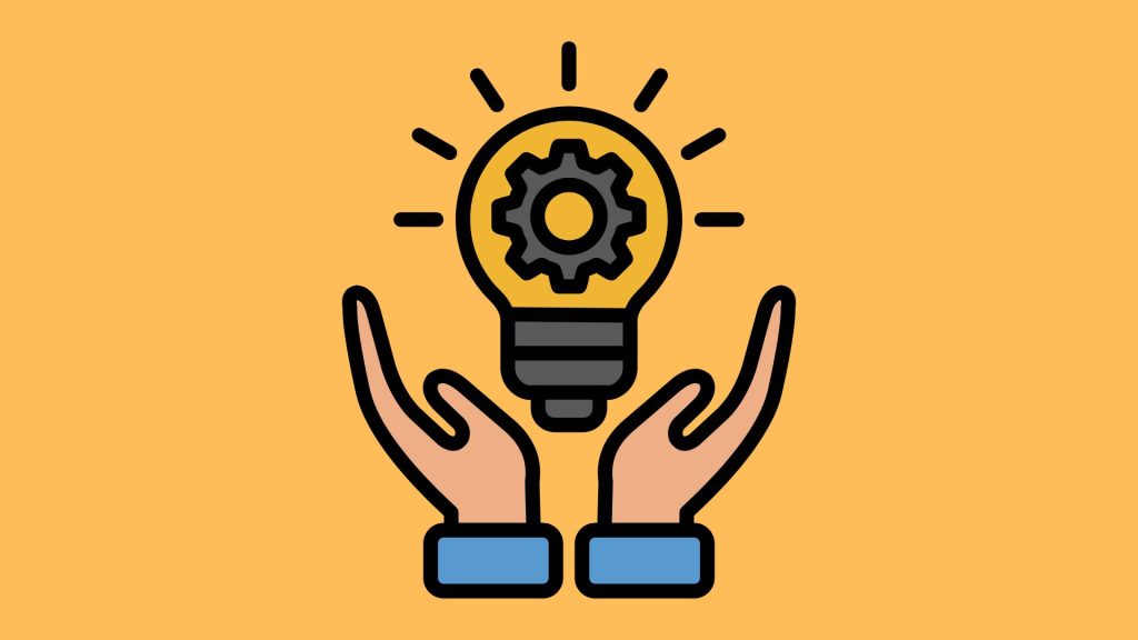 グループ面接で他の就活生と差をつける自己紹介のコツを表したイメージ 発想力と工夫を示すアイデア電球のイラスト